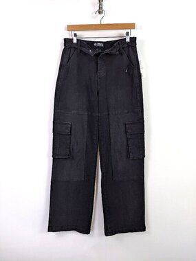 PTCL Womens Black Foldover Waist Wide Leg Cargo Denim Jeans Size 27